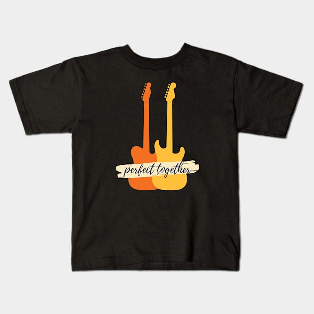 Perfect Together T-Style and S-Style Guitar Silhouette Kids T-Shirt by nightsworthy